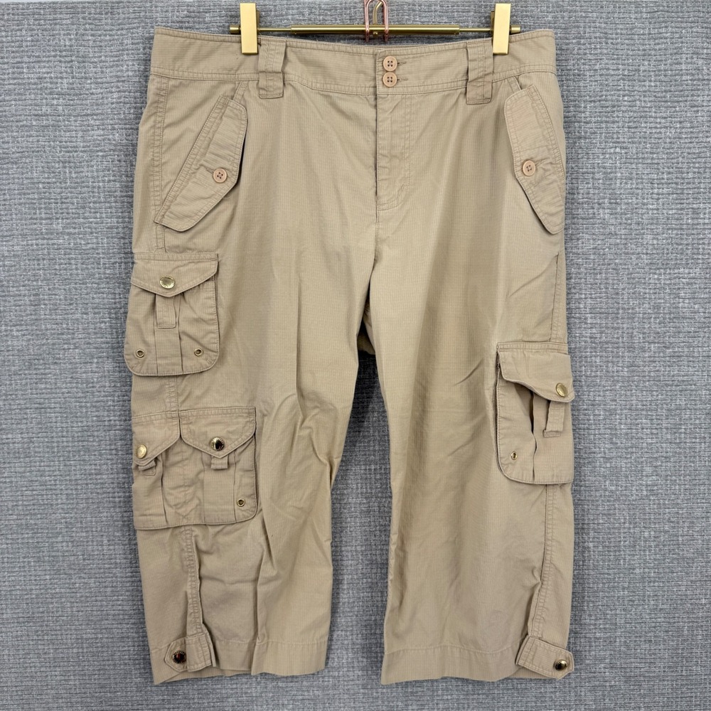 LRL Ralph Lauren Petite Khaki Cargo Capri Pants Size 12P‎ Resort Beach Preppy